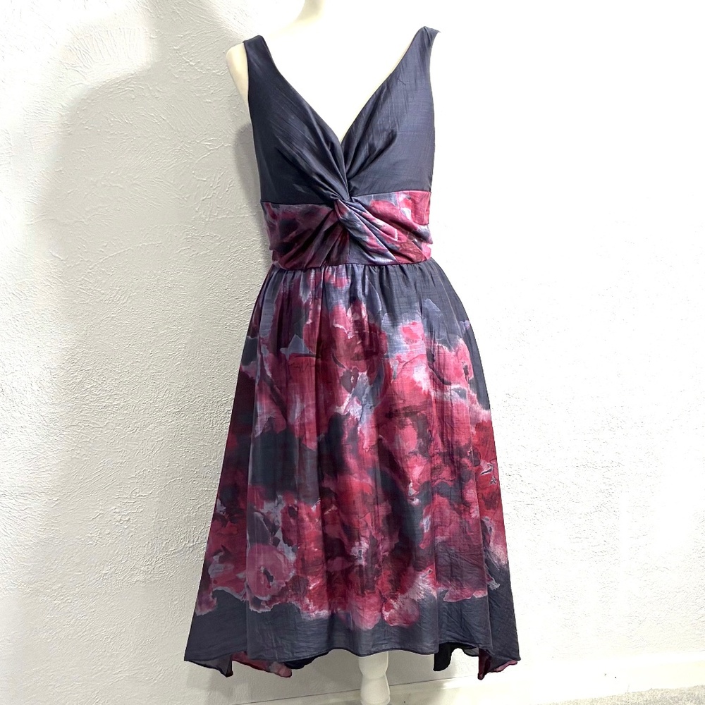 Neiman Marcus Sleeveless Cotton/Silk Blend V-neck High/Low Dress, Size 8, Tulle